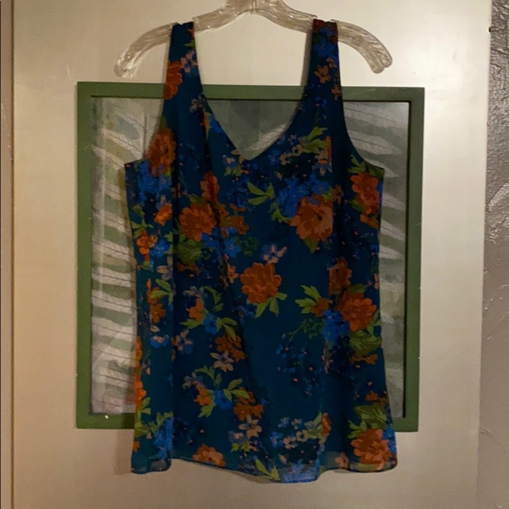 Dark green lined Cabi blouse floral pattern